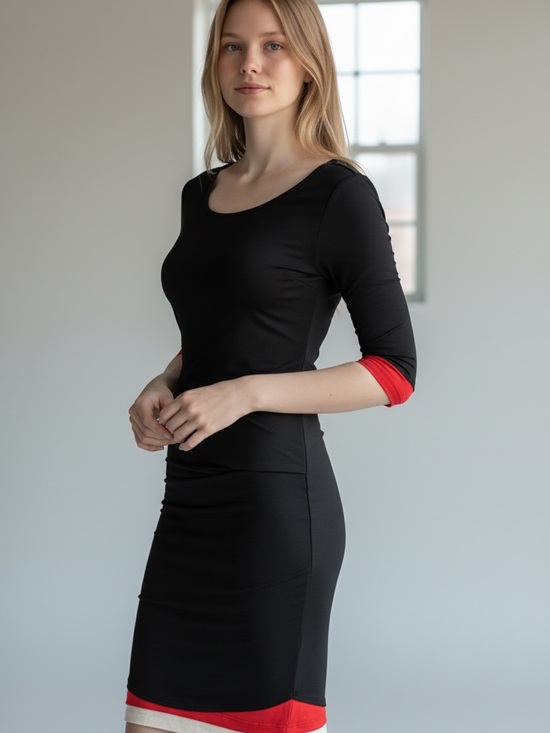 Donna Karan Dresses & Skirts - Donna Karan Collection Classic Black Jersey Body-con Dress with Red Accents